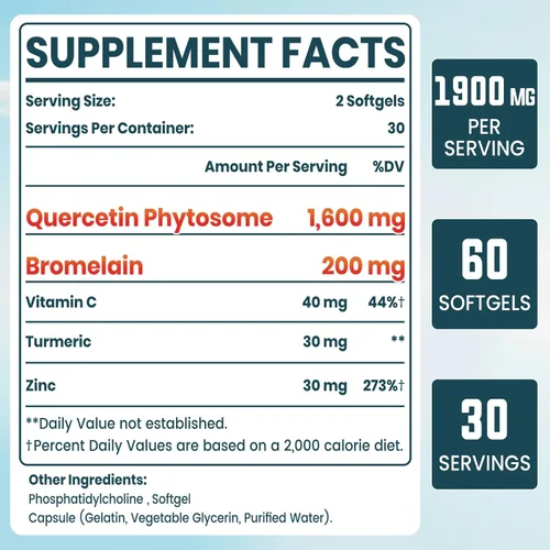 Vista 7 de Fitosoma de quercetina liposomal, quercetina con bromelina, zinc y vitamina C, complejo de fitosomas bioactivos, absorción 20 veces mayor - 60