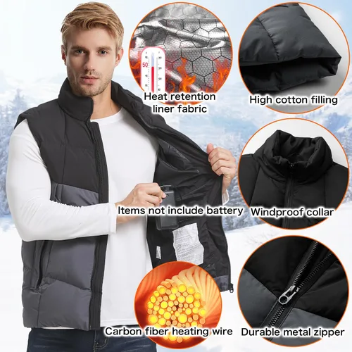 Vista 4 de PANGTIKU Chaleco térmico para hombres y mujeres, 17 zonas de calefacción, chaleco eléctrico USB, chaqueta térmica para invierno (batería no incluida)