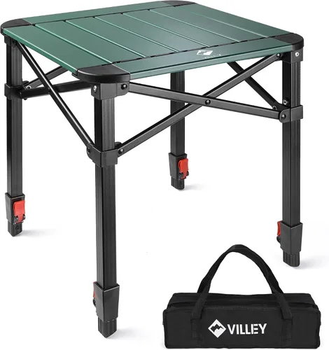 Vista 9 de VILLEY Mesa cuadrada plegable para acampar con bolsa de transporte, mesa cuadrada ajustable de aluminio ligero para exteriores, camping, picnic
