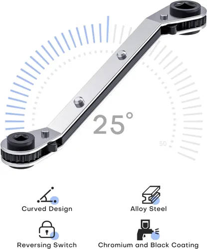 Vista 2 de Llave de Servicio HVAC, Llave de Trinquete Curva de Refrigeración 3/8" 1/4" 5/16" 3/16" Herramienta de Trinquete AC Ullnosoo con Adaptador de Boca