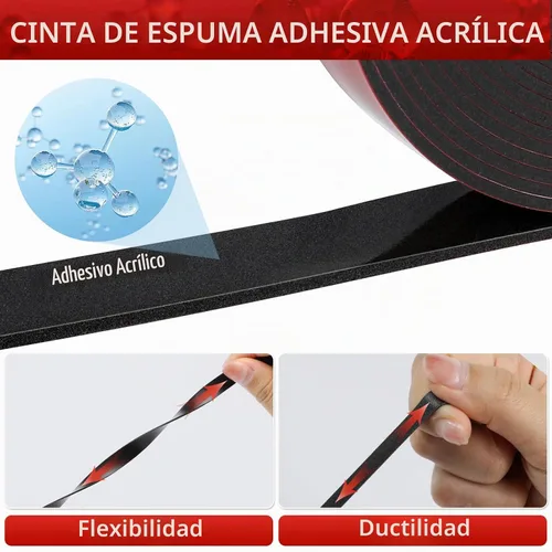 Vista 5 de Cinta de doble cara resistente: 2 rollos de cinta adhesiva, cinta de montaje fuerte de doble cara de 19.68 pies, cinta de espuma de montaje Negro
