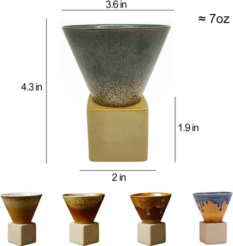 Vista 6 de Taza de café expreso para café caliente, té, cóctel, estilo retro, embudo de cerámica, regalos divertidos para mujeres y hombres (negro)