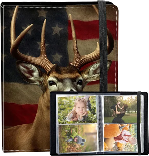 Vista 30 de Álbum de fotos de 3.5 x 5 pulgadas, cubierta de piel sintética de pequeña capacidad, mini álbum de fotos de águila americana de 3.5 x 5 con banda