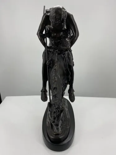 Vista 2 de Fin del camino Estatua de escultura de bronce hecha a mano única por James Earl Fraser tamaño bebé 7 pulgadas de alto