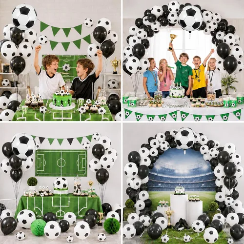 Vista 8 de Globos de fútbol, globos de látex blanco y negro de 12 pulgadas con balón de fútbol de 22 pulgadas, globo de aluminio 4D para niños, decoración