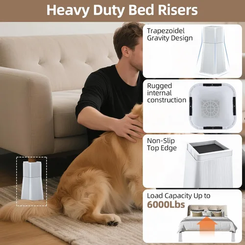 Vista 6 de Elevadores de cama ajustables para muebles, resistentes de 4, 8 o 12 pulgadas, soportes de elevación antideslizantes para camas, sofás, diseño