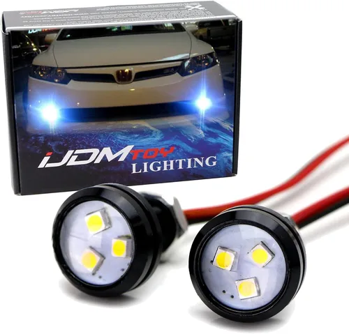 Vista 10 de iJDMTOY 2 unids ámbar amarillo 3-SMD Proyector de alta potencia LED Eagle Eye Lights w/Back Bolt-On Tornillos para luces de estacionamiento, niebla
