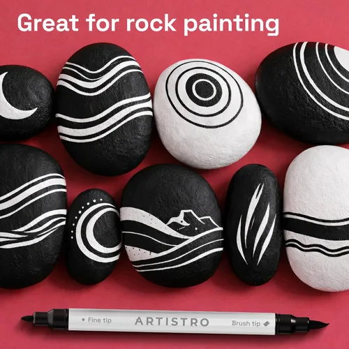 Vista 7 de ARTISTRO 5 marcadores de pintura acrílica negra, bolígrafos de pintura de doble punta + pincel fino ideal para caligrafía, perfectos para tela