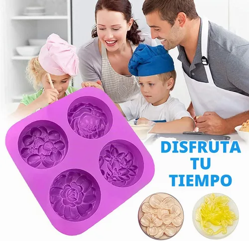 Vista 6 de Paquete de 3 moldes de silicona para jabón, 6 cavidades, molde de jabón de silicona rectangular, ovalado y formas de flores, moldes de jabón