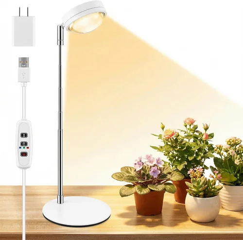 Vista 8 de Luz de cultivo de plantas, luces LED de espectro completo con base de metal, lámparas de cultivo de plantas de escritorio con temporizador