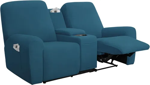 Vista 14 de Easy-Going - Funda elástica para sofá reclinable biplaza con consola central, cubierta suave de vellón ajustada, 2 asientos, con soporte y Negro