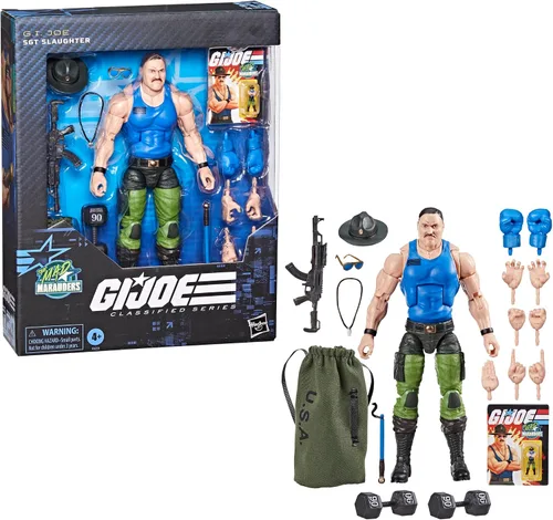 Vista 14 de G.I. Joe Serie clasificada #129, Mad Marauders SGT Slaughter, figura de acción coleccionable de 6 pulgadas con 18 accesorios