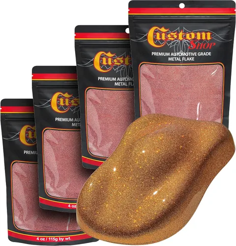 Vista 13 de Custom Shop - Purpurina metálica para pintura automotriz, oro brillante, 4 oz, micro escamas de metal de 0.004" para pintura de automóviles, aditivo