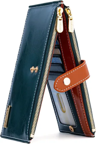 Vista 16 de ANDOILT - Cartera de cuero genuino para mujer con bloqueo RFID para tarjeta de crédito con cremallera
