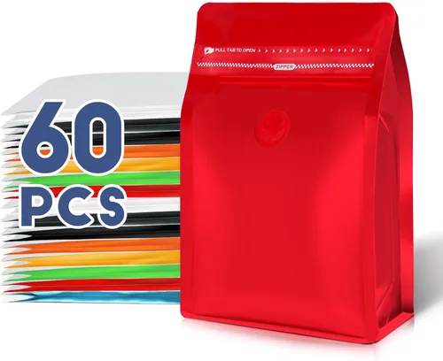 Vista 15 de Bolsas de café con válvula (60 piezas, 4 onzas, 0.25 libras) Bolsas de embalaje de granos de café ventiladas con alta barrera de papel de aluminio