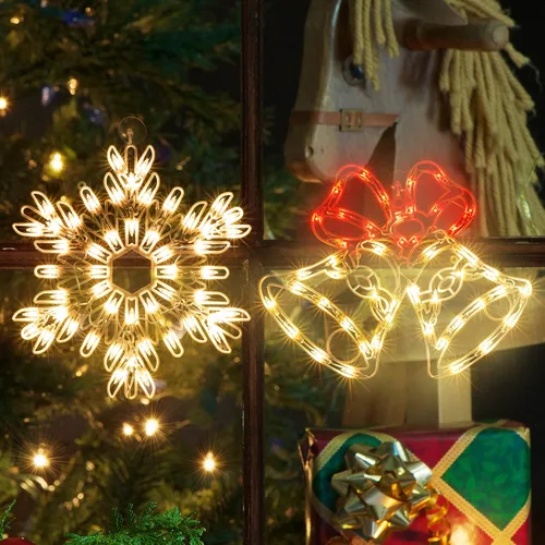 Vista 18 de Paquete de 2 luces de silueta de ventana de Navidad de 50 L, incluyendo: 1 estrella x 1 estrella de Belén