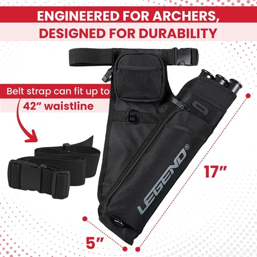Vista 5 de LEGEND First Archery - Funda para flechas, carcaj de cadera con cinturón ajustable y 3 tubos de flecha, material de nailon duradero con ranura en T
