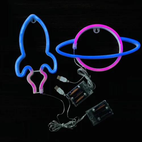 Vista 11 de Letreros de neón con bombilla azul, luz nocturna LED, carga USB, funciona con pilas, luces de pared de neón decorativas para habitación de niños