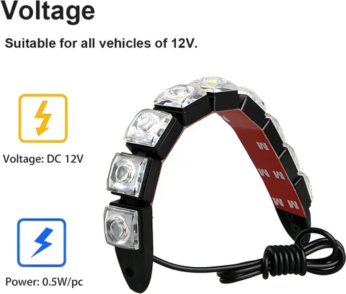Vista 4 de 2 piezas de tiras de luces LED de 9 luces para circulación diurna DRL, lámpara antiniebla de punto brillante flexible, luz de alto poder de despeje