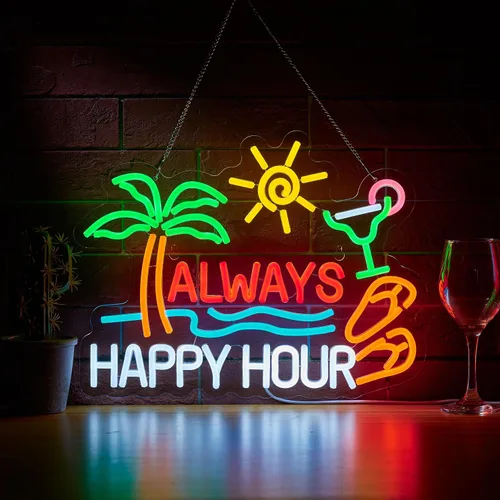 Vista 8 de 24inch Always Happy Hour Tiki Beer Bar Neon Sign for Wall Decor