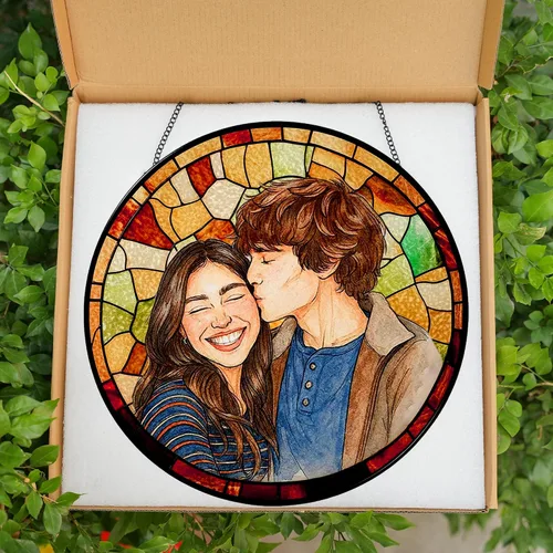 Vista 6 de Foto personalizada para parejas con vitrales de imitación para parejas, retrato de fotos para colgar en la ventana, regalo para él y él, regalo