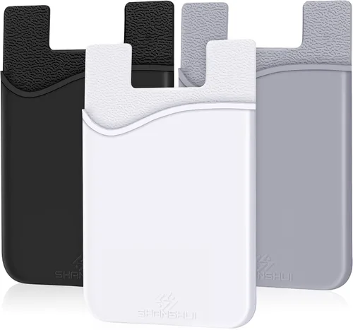 Vista 8 de SHANSHUI - Soporte para tarjeta de crédito de silicona, compatible con todos los teléfonos iPhone, Android y la mayoría de los teléfonos Negro x3