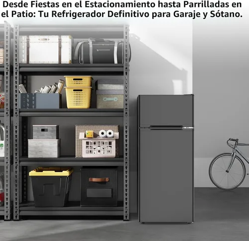 Vista 8 de Mini refrigerador de 4.5 pies cúbicos con congelador, refrigerador compacto de 2 puertas, refrigerador pequeño con termostato ajustable de energía