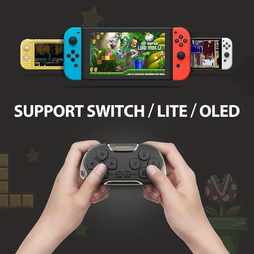 Vista 3 de Manba Mini Wireless Controller, Remote for Anki,SwitchOLED, Windows,MacOS and Android with Cable and Strap,Designed for Classic Games(Black)