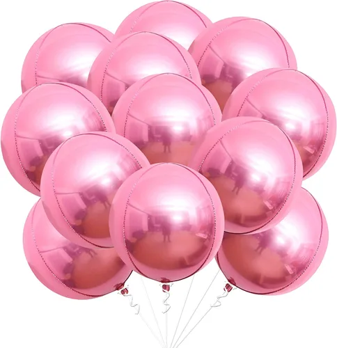 Vista 3 de KatchOn, Globos de aluminio plateados y rosados, 22 pulgadas, paquete de 24 unidades, globos metálicos rosados, decoraciones de fiesta rosadas