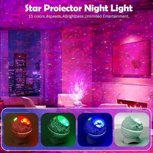 Vista 3 de XQBX Proyector de galaxia de huevo de dinosaurio un proyector Aurora con altavoz Bluetooth y ruido blanco, regalo de San Valentín para ella/él