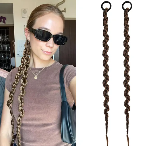 Vista 7 de Dreamlover Extensiones de cabello trenzado, cola de caballo para mujeres negras, color negro, 2 piezas