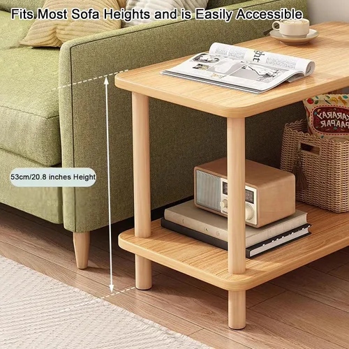 Vista 3 de Mesa auxiliar rectangular de varios tamaños con dos capas, espacio de almacenamiento para sala de estar, dormitorio, fácil montaje