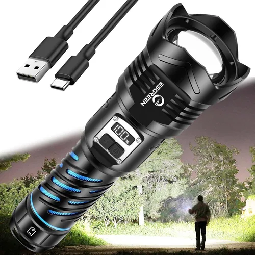 Vista 10 de Linternas recargables de 10000 lúmenes altos, largo alcance, 5000 pies, linterna LED súper brillante USB C, alta potencia, multifuncional
