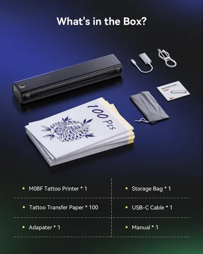 Vista 7 de Phomemo Impresora de plantillas de tatuaje M08F, Bluetooth, con papel de Negro