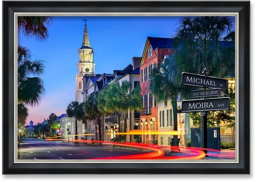 Vista 64 de IPIC - Personalized Framed Canvas with Custom Street Sign in Boston Personalized Street Signs with Names, Custom Canvas Print, Boston Sunset