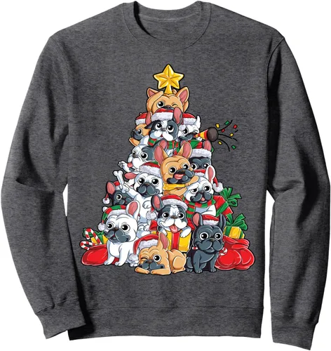 Vista 5 de Sudadera con diseño de bulldog francés con árbol de Navidad y Papá Noel para niños, Negro