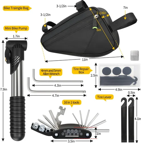 Vista 5 de Kit de Reparación de Bicicleta, Bolsa de Reparación de Bicicleta con Bomba de Neumáticos, Kit de Herramientas de Bicicleta para Viajes de Camping