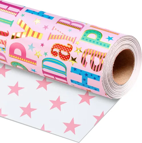 Vista 23 de Homeral Rollo de papel para envolver regalos azul para baby shower - Rollo mini - 17 pulgadas x 16.5 pies - Juego reversible de papel de regalo