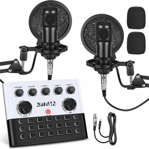 Vista 9 de Paquete de equipo de podcast todo en uno F993, paquete de estudio de grabación BM-800 con cambiador de voz, tarjeta de sonido en vivo, interfaz