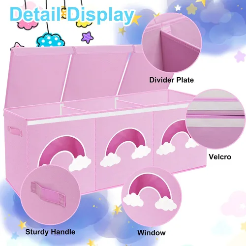 Vista 3 de Caja de juguetes extra grande, organizador de almacenamiento de juguetes con ventanas transparentes, caja de almacenamiento plegable para niños