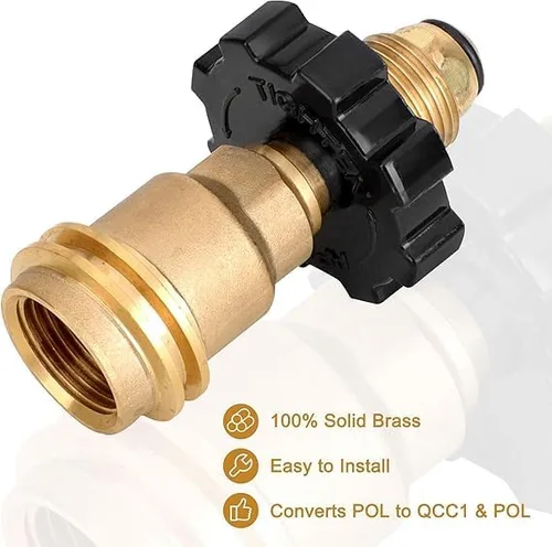 Vista 6 de Latón macizo POL a QCC1/Tipo 1 con llave de ajuste manual, ajuste universal, adaptadores de tanque de propano que se convierte a viejo a nuevo tipo