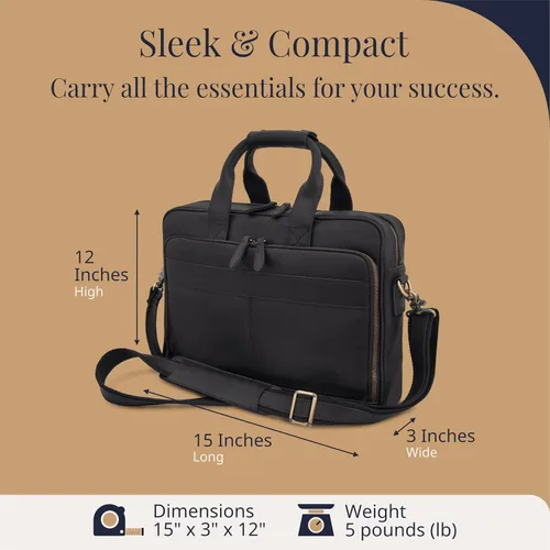 Vista 3 de Luxorro Maletín de cuero de grano completo para hombre, bolsa para laptop con compartimento de cuero para computadora