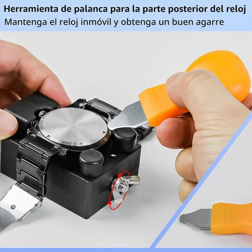 Vista 7 de Kit de reparación de reloj + prensa de reloj, juego de pines de eslabones de correa de reloj con funda de transporte, kit de herramientas