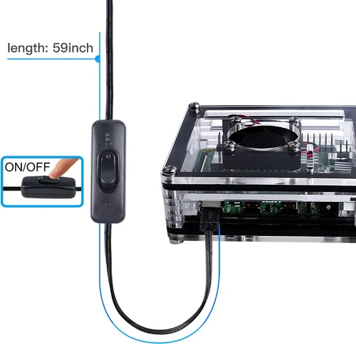 Vista 3 de Miuzei Funda para Raspberry Pi 3 con ventilador Cooling Pi 3B con 3 disipadores de calor 5V 3A fuente de alimentación compatible con Raspberry Pi 3