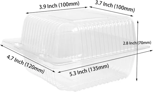 Vista 2 de Paquete de 200 recipientes de plástico transparente con bisagras con tapas, recipiente cuadrado desechable de plástico para llevar, recipientes