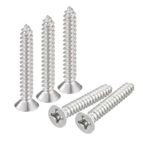 Vista 20 de uxcell Tornillos de chapa de cabeza plana #4x1, 50 tornillos de madera Phillips Drive Tornillos de acero inoxidable 304 Autoperforantes