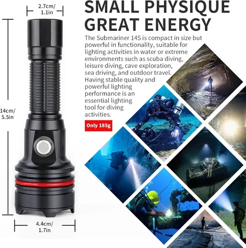 Vista 9 de 14S - Luz de buceo, 2000 lúmenes, linterna submarina brillante