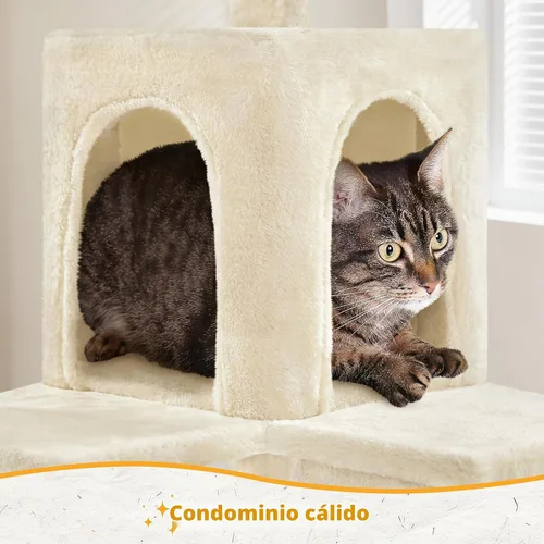 Vista 6 de Yaheetech - Árbol para gatos, torre para gatos de 54 pulgadas de altura para gatos de interior con plataforma extendida y cesta, espacioso Beige