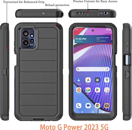 Vista 2 de Funda para Moto G Power 2023 5G (sin protector de pantalla) con funda duradera de 3 capas a prueba de caídas, a prueba de golpes, funda de goma