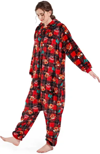 Vista 3 de DELEY Adults Unisex Onesie Halloween Costumes Animal Cosplay Pajamas Warm Sleepwear Homewear